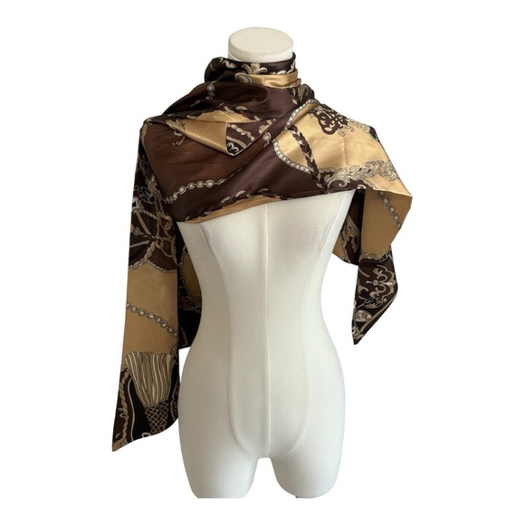 DENNIS BASSO Brown Gold Top Chain Rope Tassel size 1X Scarf Shawl Accessory - Picture 3 of 8